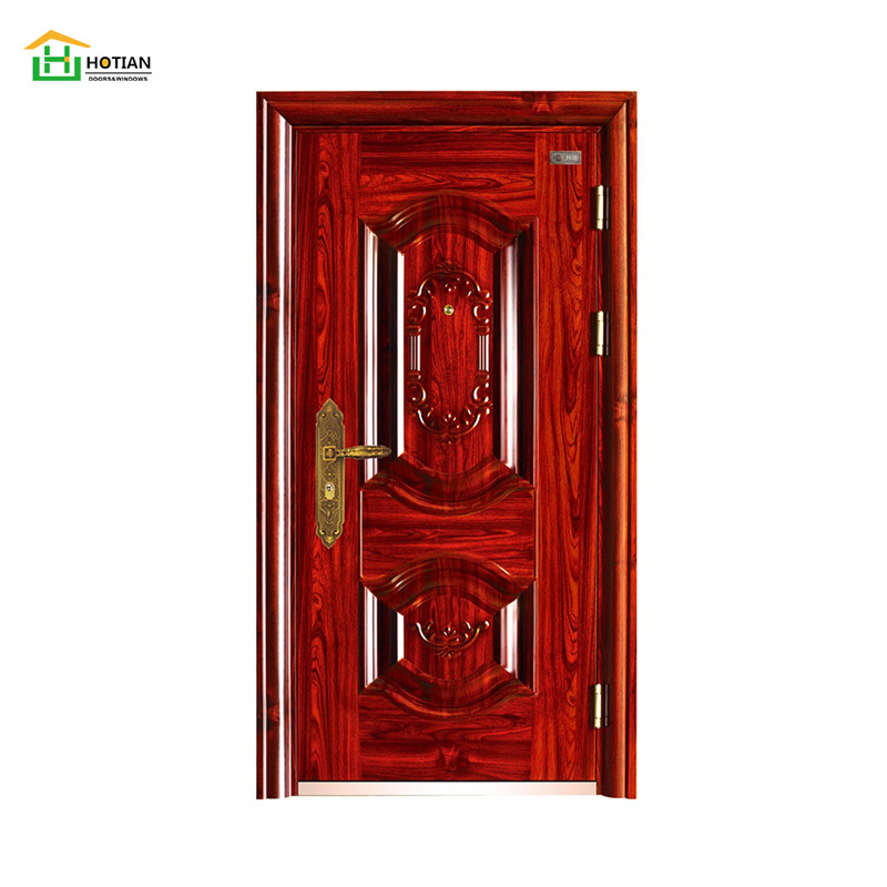 Μπροστινή πόρτα ασφαλείας από χάλυβα Διαθέσιμο Προσαρμοσμένο μέγεθος 38*80 ιντσών Είσοδος Κύριες πόρτες από χάλυβα ξύλου
