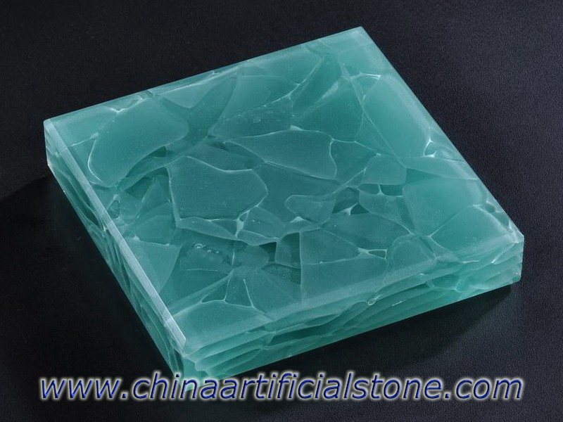 Γυάλινη επιφάνεια Aquamarine Jade Glass Stone Engineered Upcycle Glass Surface
