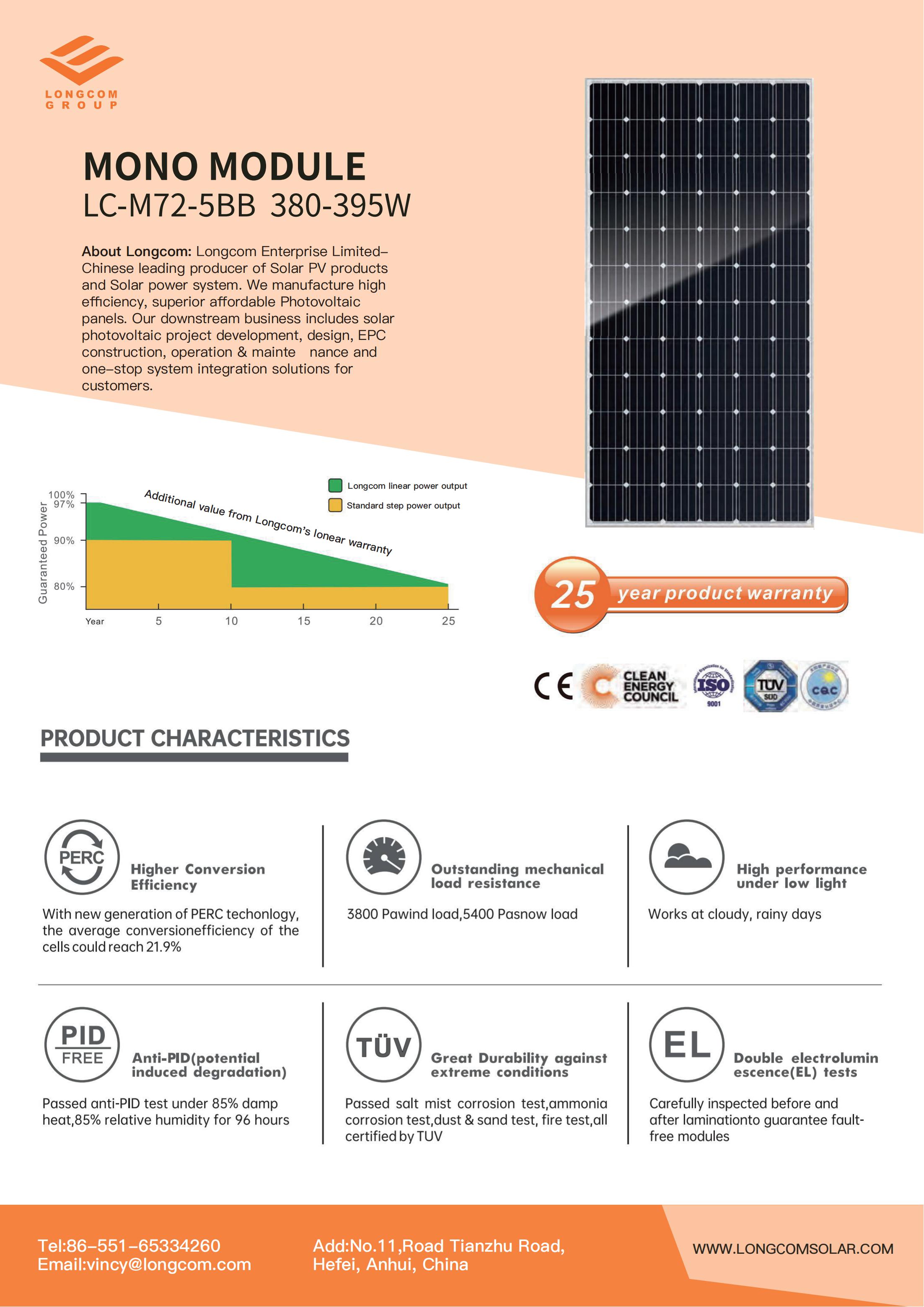 Μονοφωνικό ηλιακό πάνελ υψηλής απόδοσης 380W