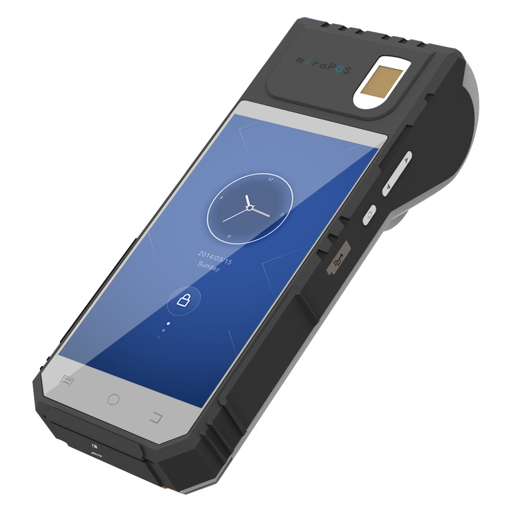 Android 6.0 2D Laser Barcode Scanner Βιομετρικό τερματικό εκτυπωτή Android POS με ασύρματη φόρτιση
