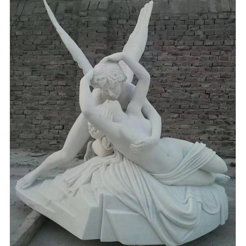 Psyche Revived by Cupid's Kiss Marble Sculputure
