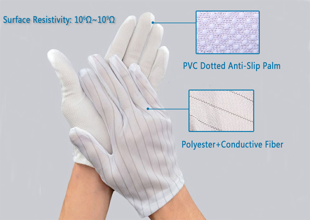 ESD διακεκομμένα γάντια με αγώγιμο νήμα από πολυεστερικό ύφασμα