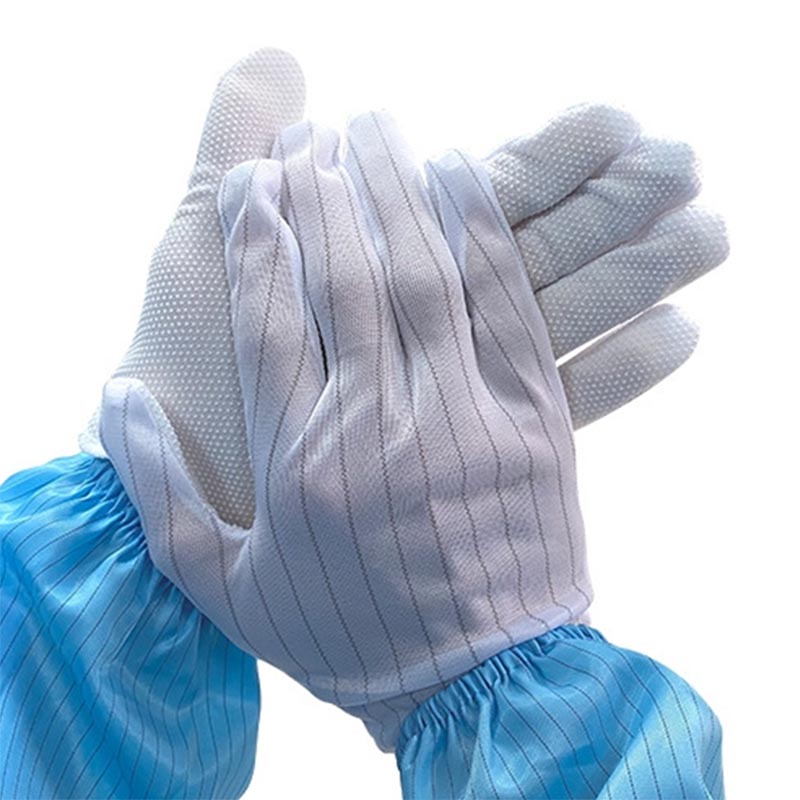 ESD διακεκομμένα γάντια με αγώγιμο νήμα από πολυεστερικό ύφασμα
