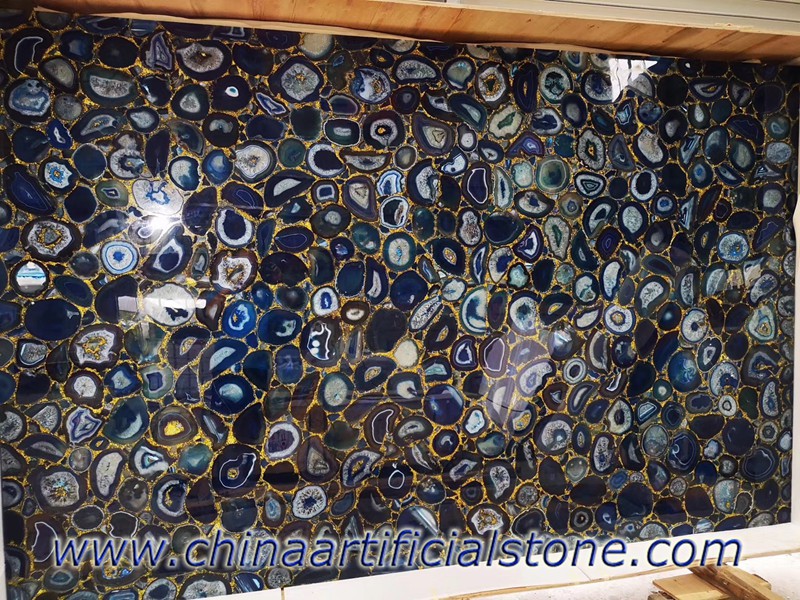 Πλάκες από ημιπολύτιμες πέτρες με οπίσθιο φωτισμό μπλε αχάτη
