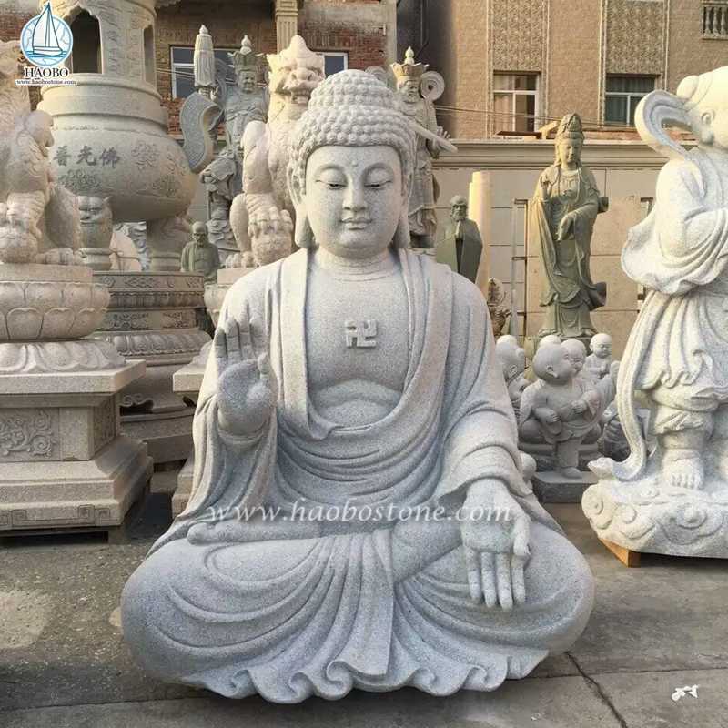 Βουδιστικό άγαλμα ναού Gautam από φυσική πέτρα γκρι γρανίτη
