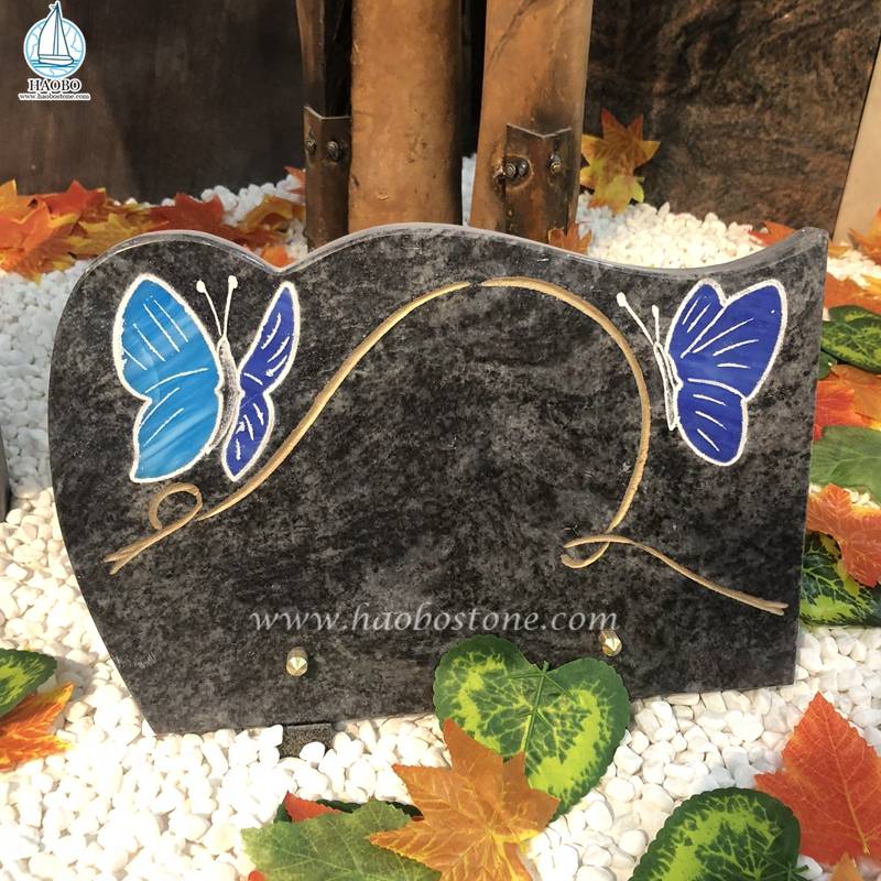 Μπαχάμες Μπλε Γρανίτης με Πεταλούδα Χαλκογραφία Ταφόπλακα
