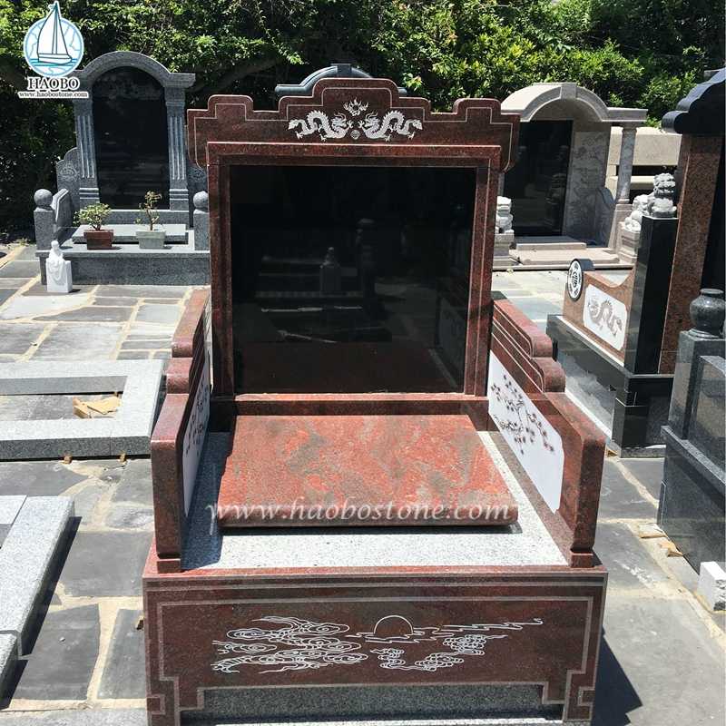 Ταφόπλακα κηδείας σε στυλ Κινέζων με χαρακτικό δράκου με χαραγμένο κόκκινο γρανίτη
