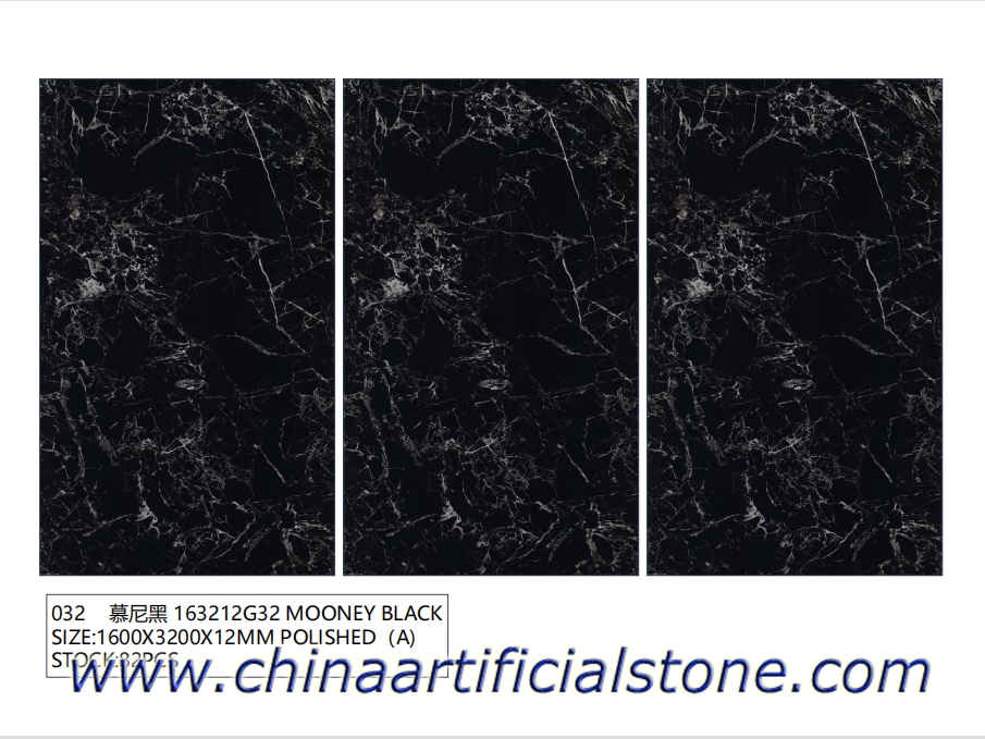 Γυαλισμένες πλάκες πορσελάνης 1600x3200x12 χιλιοστών μαύρης πυροσυσσωματωμένης πέτρας
