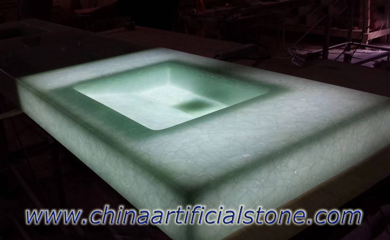 Coral Blue Glass2 Vanity Top με οπίσθιο φωτισμό