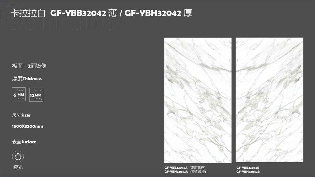 Πλάκες Πορσελάνης Λευκής Carrara 1600x3200mm