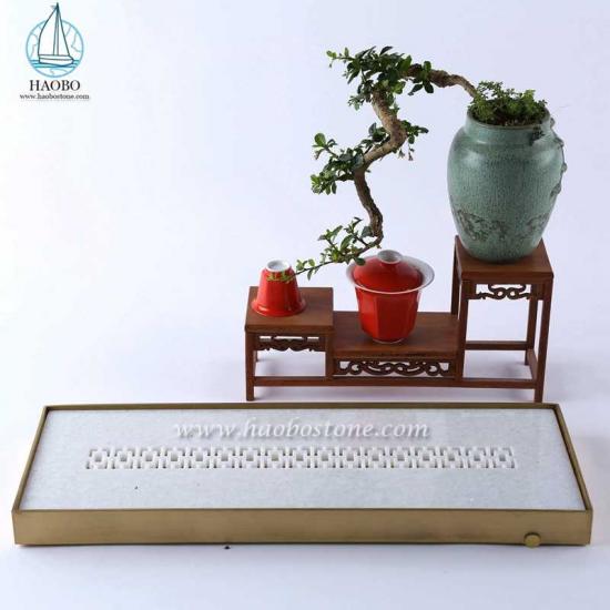 Ορθογώνιος δίσκος τσαγιού από λευκό μάρμαρο China Design Stone Carving
