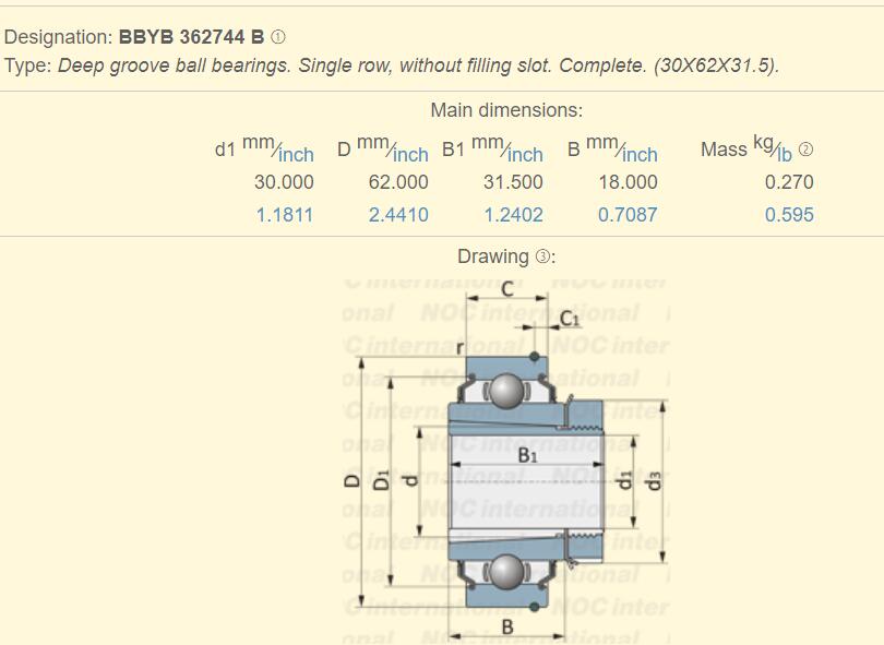 BBYB 362744 B Διάσταση ρουλεμάν